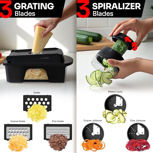 MUELLER HOME ULTIMATE 12 Blade Vegetable Chopper & Mandoline Slicer (12 Blade / Black)