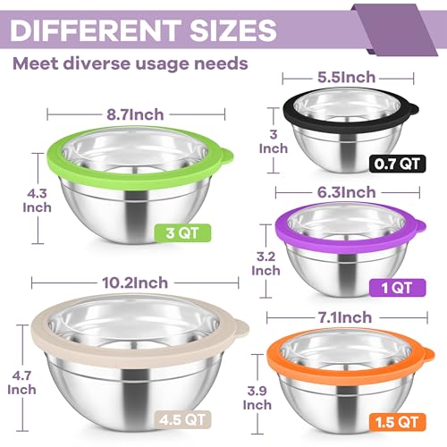 Mixing Bowls with Lids Set of 5 (Multicolor)