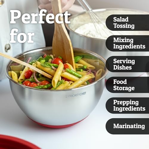 28pc Stainless Steel Mixing Bowls with Lids Set (Utensils - Red)