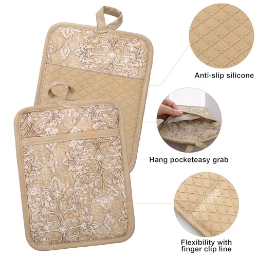 Oven Mitts and Pot Holders with Cooking Apron Set of 5 (Tawny)