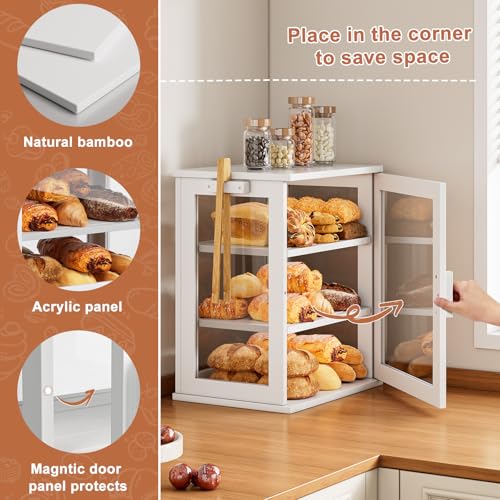 Bread Box for Kitchen Countertop (White / Medium)