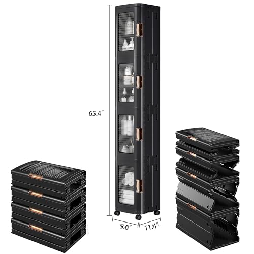 4 Tier Tall Narrow Storage Cabinet with Movable Wheels