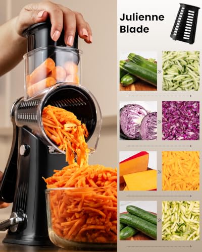 Rotary Cheese Grater 5 Blade With Reinforced Suction Base