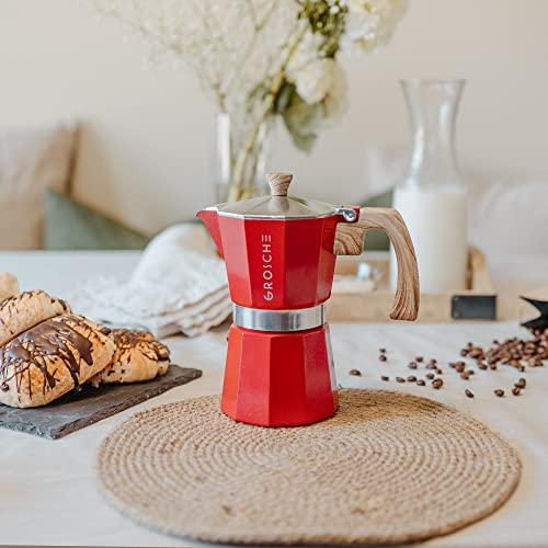 Milano Stovetop Espresso Maker Moka Pot 3 espresso Cup (3 espresso cups / Red)