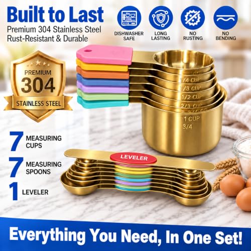 Magnetic Measuring Cups & Spoons Set (Gold&Coloful / Magnetic Measuring Cups and Spoons Set)
