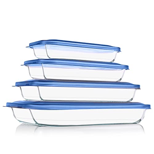 8 Pieces Glass Baking Dish with Lids Rectangular Glass Baking Pan Bakeware Set with BPA Free Lids