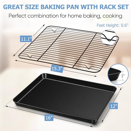 Baking Sheet Pan with Rack Set of 4（Carbon Steel+Non
