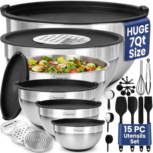 6Pc Stainless Steel Mixing Bowls with Lids Set (Black)