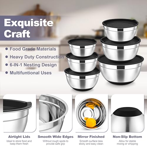 Mixing Bowls Stainless Steel Salad Bowl with Lid & Graters