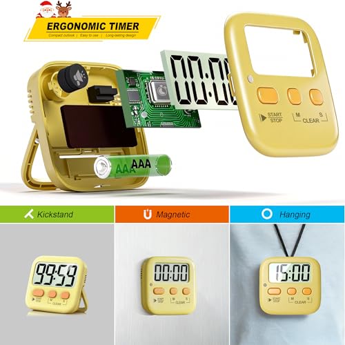 2 Pack Digital Timer for Kids Classroom Kitchen Timers for Cooking (1 * Yellow)