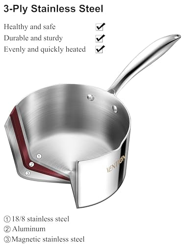 Tri Ply Stainless Steel 1.4 Quart Induction Saucepan with Lid