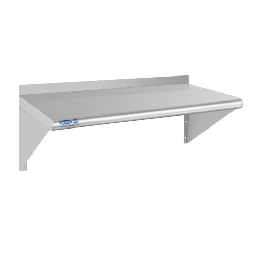 HARDURA Stainless Steel Shelf Commercial Shelves Wall Mount Metal Shelving with Backsplash and Brackets for Kitchen