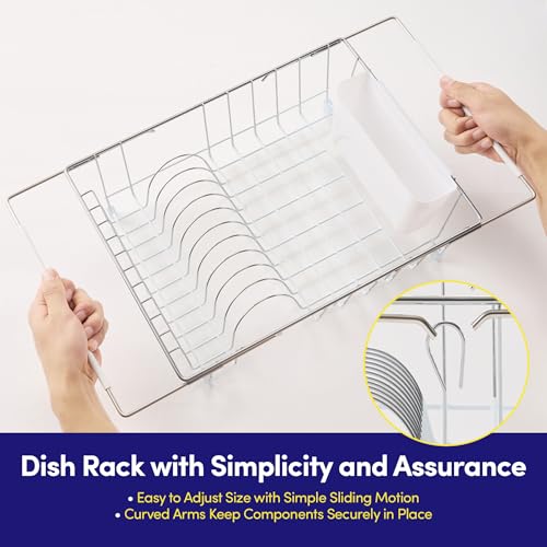 Dish Drying Rack Over The Sink Expandable to 24.5" Dish Drainer (White / 15.75" x 12" x 5")