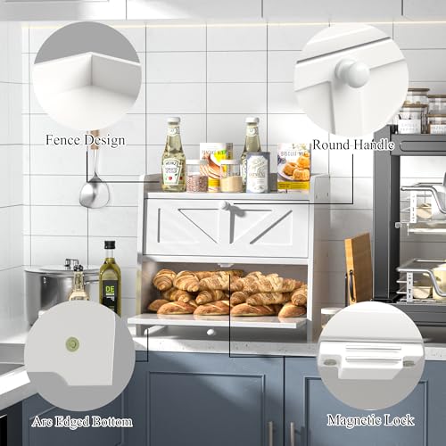 Bread Box for Kitchen Countertop (White)