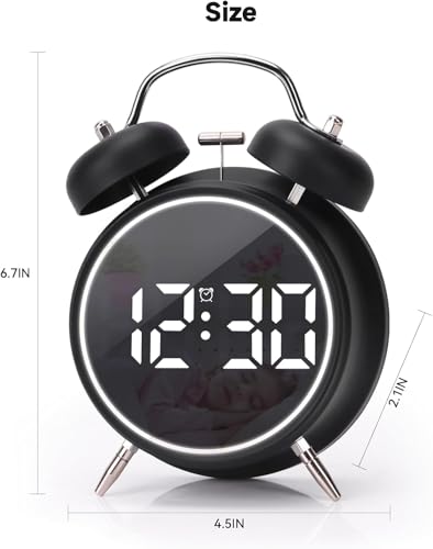 HONEYTIME Digital Alarm Clock (Digital Double Bell, Black)