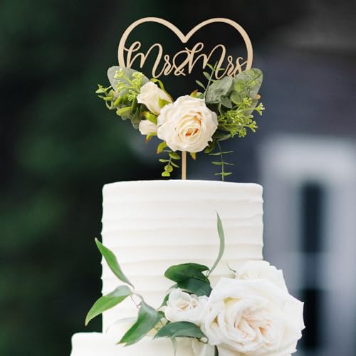 Wedding Cake Topper in Wood with Artificial Flowers