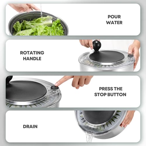5.3Qt Stainless Steel Salad Spinner with Stop Button