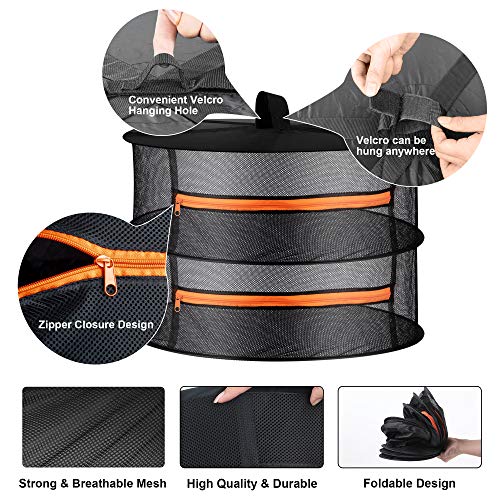 Herb Drying Rack Folding Mesh Hanging Basket Dryer Net with Orange Zippers for Seeds Flowers Buds Plants Garden Outdoor Bumper Harvest