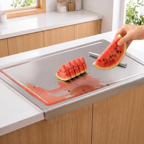 31.5x19.7 Stainless Steel Cutting Board with Lip and Juice Groove (31.5"L x 19.7"W)