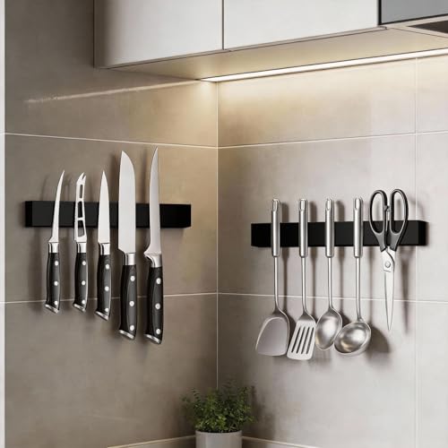 2 Pack 12 Inch Magnetic Knife Strips (12 Inch / Black 2 Pack)