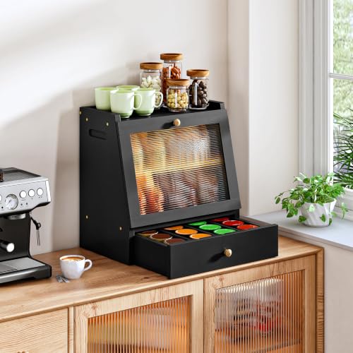 Bread Box Bread Box for Kitchen Countertop (Black)