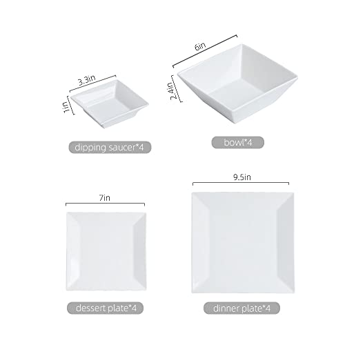 24 Piece Classic Square Dinnerware Set for 6