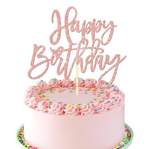 1 PCS Happy Birthday Cake Topper Glitter Happy Birthday Cake Pick for Celebrating Happy Birthday Anniversary Theme Party Cake Decorations Supplies Gold