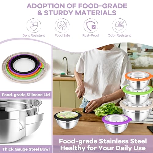 Mixing Bowls with Lids Set of 5 (Multicolor)