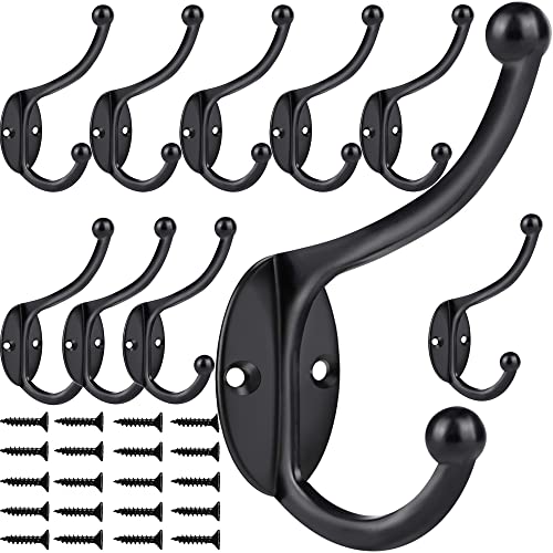 Wall Hooks 20Pcs Coat Hooks Hardware Towel Hooks for Hanging Coats Double No Rust Black Robe Hooks Wall Mounted with Screws for Key
