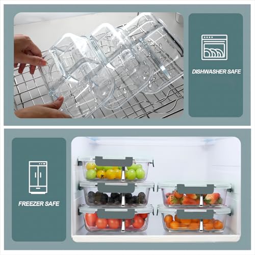 5 Pack Glass Meal Prep Containers Set with Lids