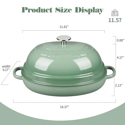 Enameled Oval Cast Iron Dutch Oven Pot with Lid (Sage Green)