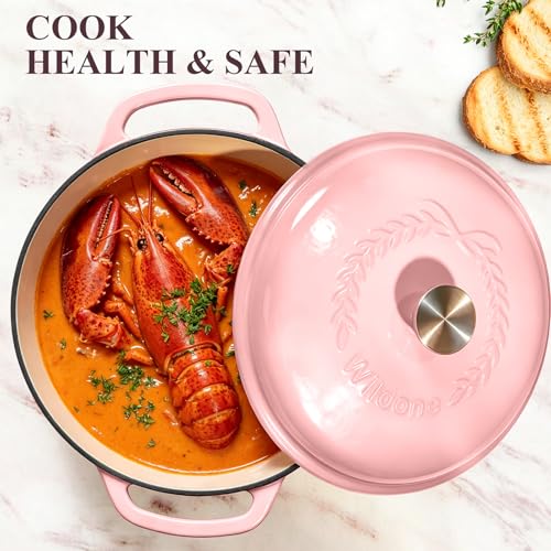 6QT Enameled Cast Iron Dutch Oven Pot with Lid (Pink)