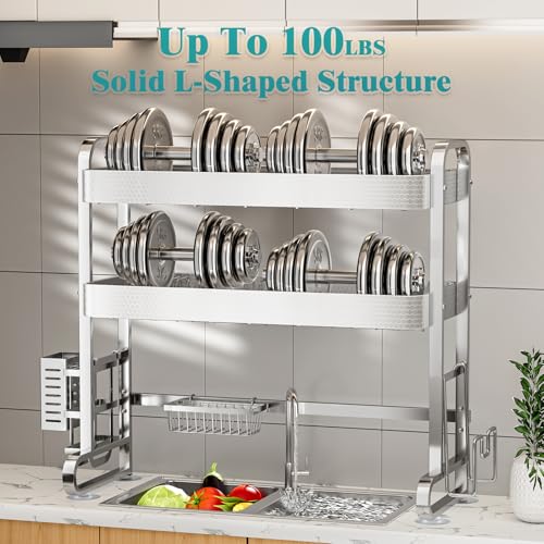 3 Tier Over The Sink Dish Drying Rack (Honeycomb Pattern-silver)