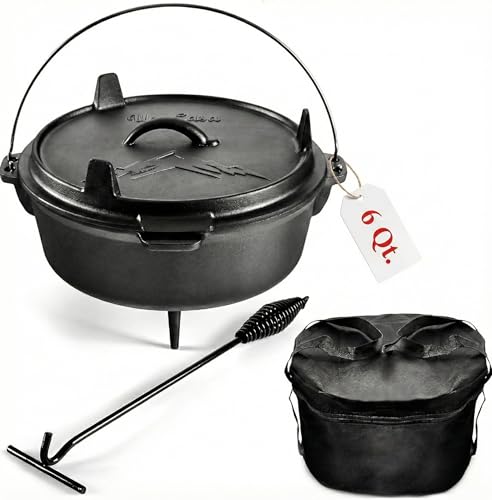 6 Qt Cast Iron Dutch Oven for Camping