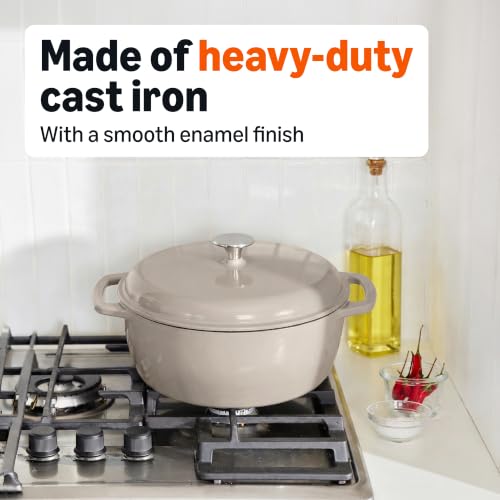 Enameled Cast Iron Dutch Oven Pot With Lid (4.3 Qt / Linen Gray)