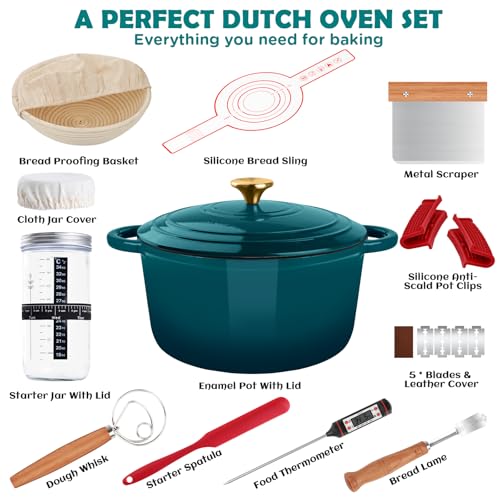 Enameled Cast Iron Dutch Oven Pot with Lid (Green)