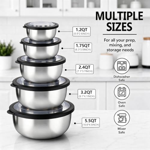 Mixing Bowls with Lids Set of 5 (Black)