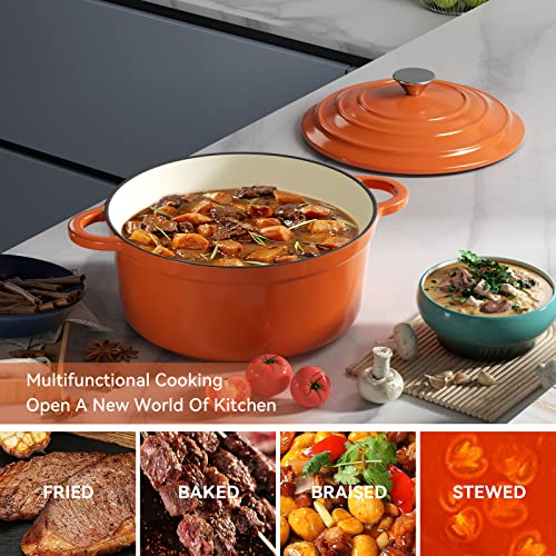 4.5 Quart Enameled Dutch Oven Pot with Lid (4.5 QT / Orange)