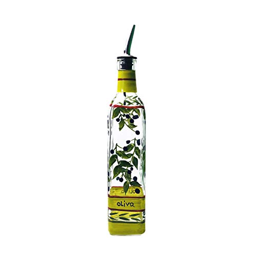 Hand Painted Glass Oliva Branch Oil (16 Ounces)