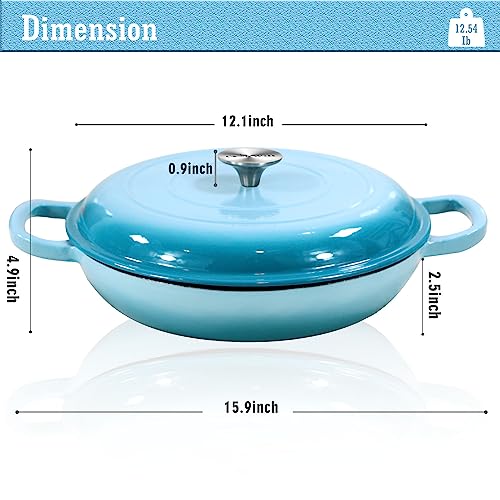 3.8 Quart Enameled Cast Iron Braiser Pan with Lid (Light Blue / 3.8QT)
