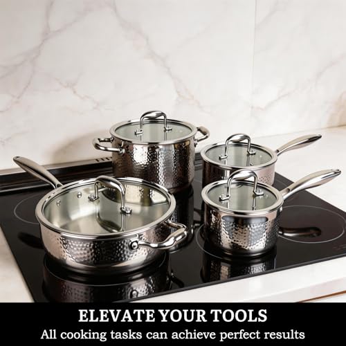 14-Piece Tri-Ply Hammered Stainless Steel Cookware Set (14-Piece)