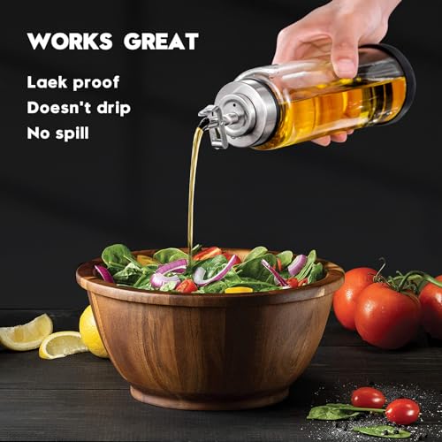 Glass Olive Oil Dispenser Bottle for Kitchen Shatterproof & Leakproof Cooking Oil Dispenser with Stainless Steel Spout & Rubber Bottom 17 oz Heat Resistant Olive Oil Bottle (Clear 1 piece)