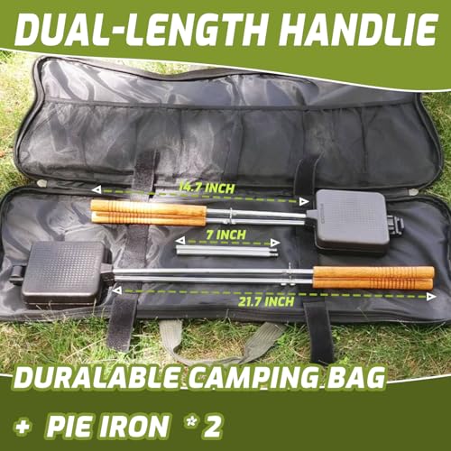 Campfire Pie Iron 4.9" Large Cast Iron Sandwich Maker for Camping 2 Pcs with Storage Bag