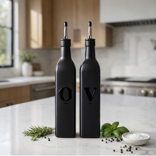 Olive Oil & Vinegar Dispenser Bottle Set with Stainless Steel Spouts & Funnel