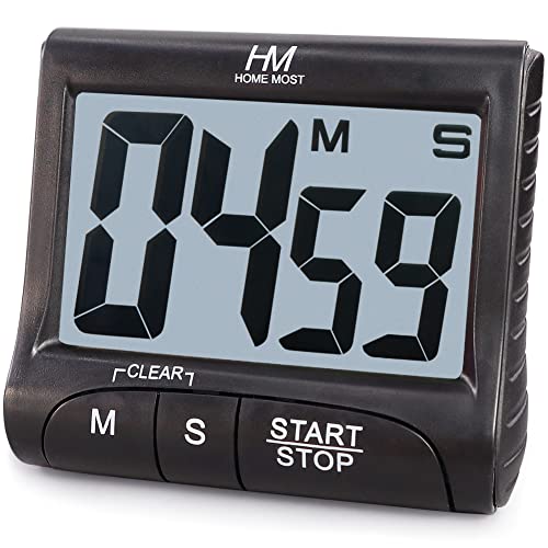 3" Large Display Kitchen Timer (.Matte Black - Sleek Design - 3 Big No Show Function Buttons / 3" Large LCD Display - 1.5" Big Digits -Loud Alarm)
