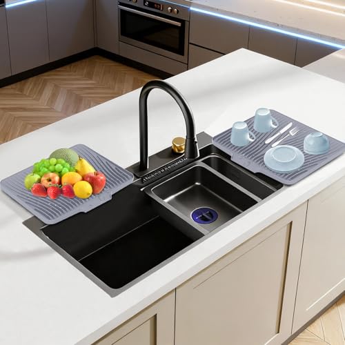 Silicone Dish Drying Mat for Kitchen counter (Grey-2pcs / 19.7" x 17")