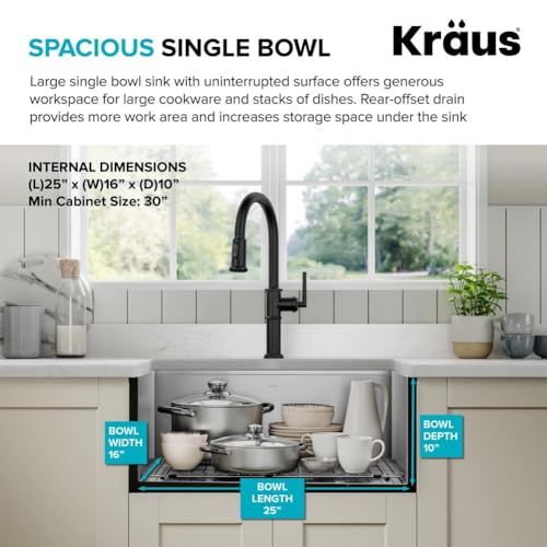 Kore 27 Inch Farmhouse Workstation 16 Gauge Stainless Steel Kitchen Sink with Accessories (27 Inch / Rounded Farmhouse / Stainless Steel)