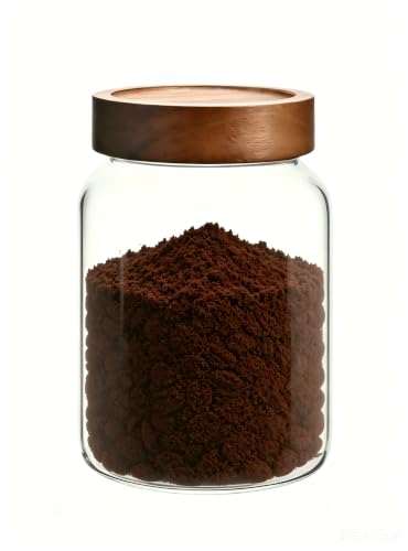 Glass Coffee Jars Spice Jar Round Storage Canister with Wooden Lid Clear Glass Food Jar for Pantry Sugar Tea Coffee Bean Spice Nuts Cookies Bath Salts