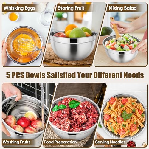 Metal Mixing Bowls with Lids Set (Khaki / Airtight Lids)