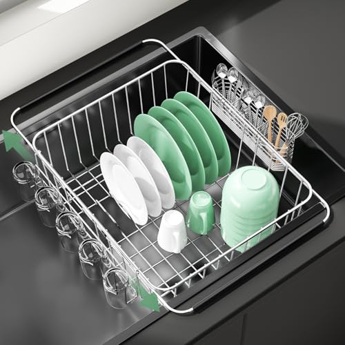 Dish Drying Rack in Sink (Large With Cup Holder - 14.96×12.6×5.87 Inches)